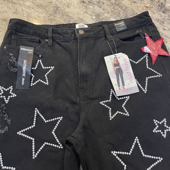 Star Rhinestone Party Straight Leg Jeans New - Picture 3 of 6